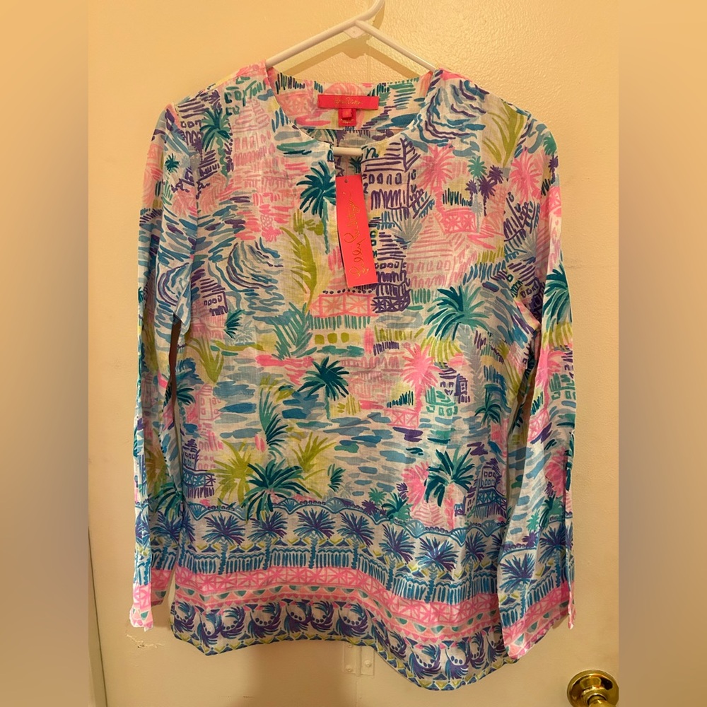 Lilly Pulitzer Multicolor Tropical Print Long-Sleeve Blouse